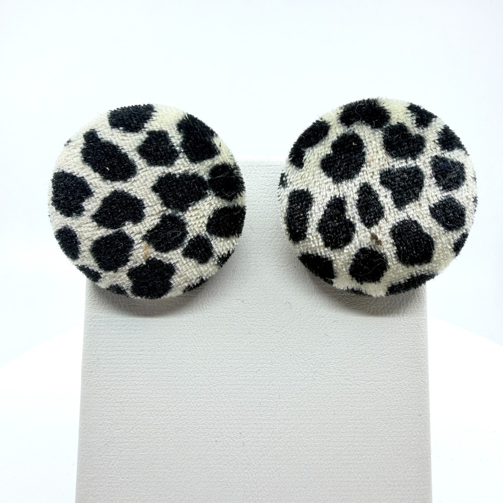 Vintage 1980s Leopard Print Button Stud Earrings Retro Animal Style
